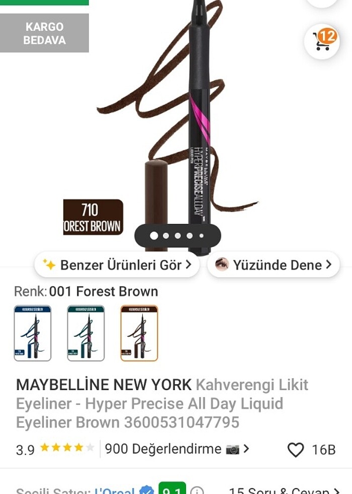 Maybelline kahverengi eyeliner aylaynır likit rimel maskara göz  - Görsel 2