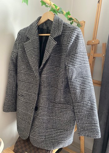 Gri Ekose Desenli Midi Kadın Blazer - Görsel 2