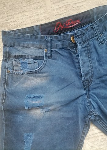 Erkek Mavi Düğmeli Denim Şort - Görsel 7