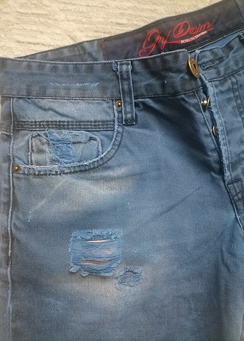 Erkek Mavi Düğmeli Denim Şort - Görsel 8