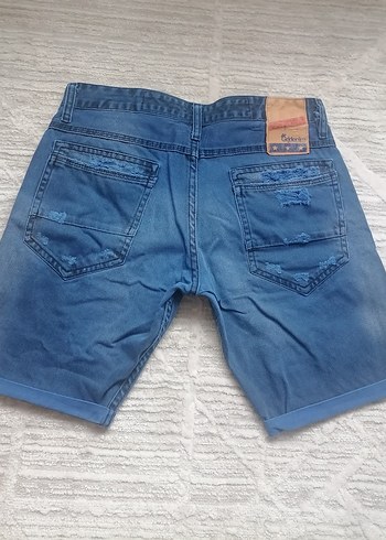 Erkek Mavi Düğmeli Denim Şort - Görsel 6