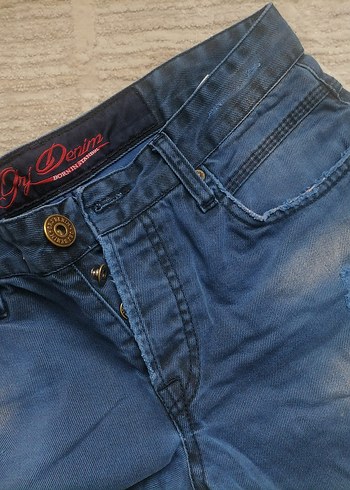 Erkek Mavi Düğmeli Denim Şort - Görsel 2