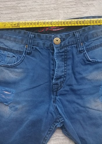 Erkek Mavi Düğmeli Denim Şort - Görsel 3