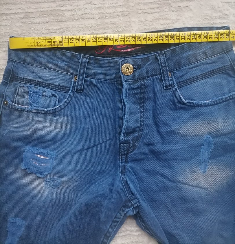 Erkek Mavi Düğmeli Denim Şort - Görsel 3