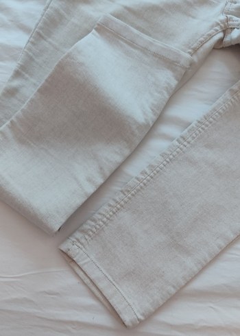 32 Beden camel Renk Bej Kadın Keten Kumaş Pantolon