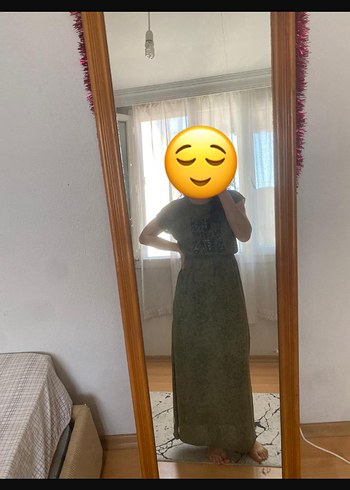 Kadın Uzun Keten Elbise, Salaş Kesim, Bağlama Desenli