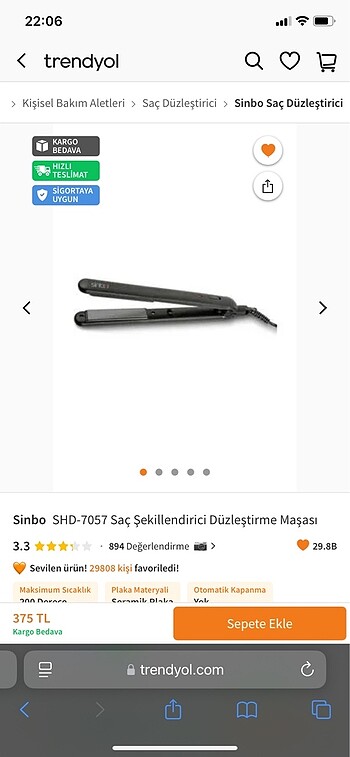 Sinbo saç düzleştirici