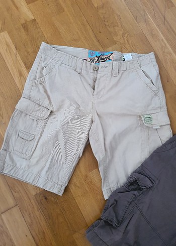 Gri Erkek Keten Kargo Şort Bol Kesim - Görsel 3