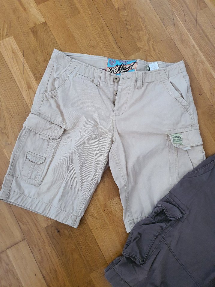 Gri Erkek Keten Kargo Şort Bol Kesim - Görsel 3