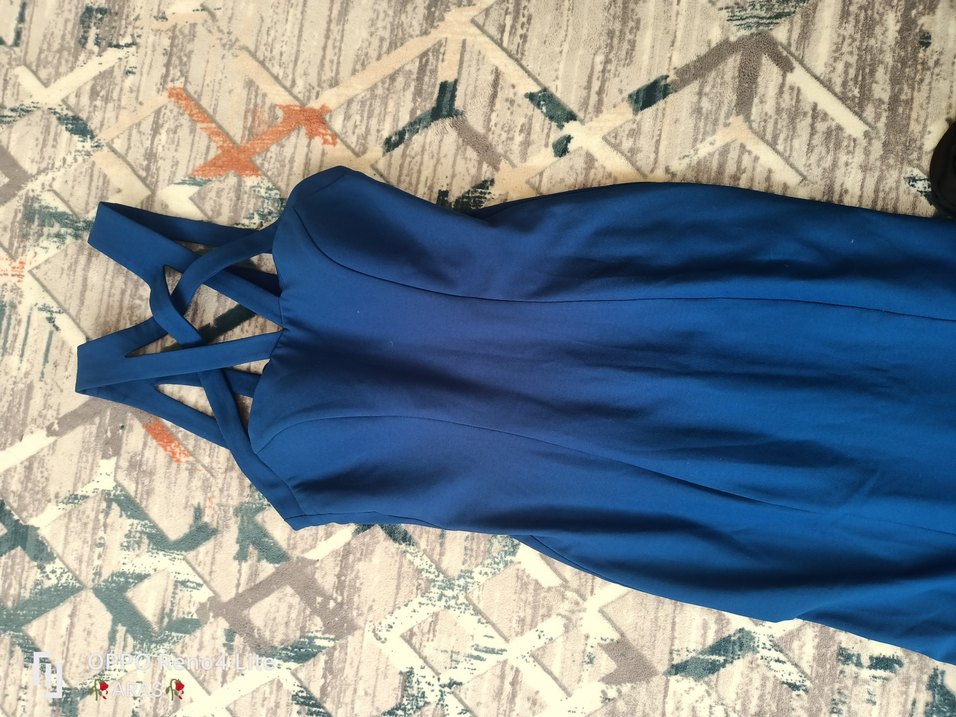 Lacivert Uzun Drapeli yirtmacli Kadın Abiye Elbise - Görsel 4