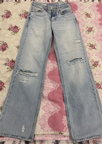 Kadın Mavi Loose Fit Midi Denim Pantolon