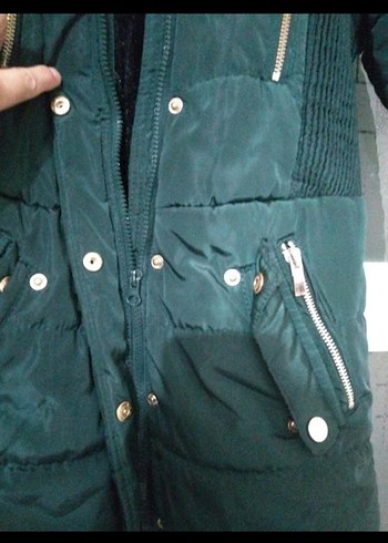 Koyu Yeşil Fermuarlı kız çocuk Kışlık Mont - Görsel 5