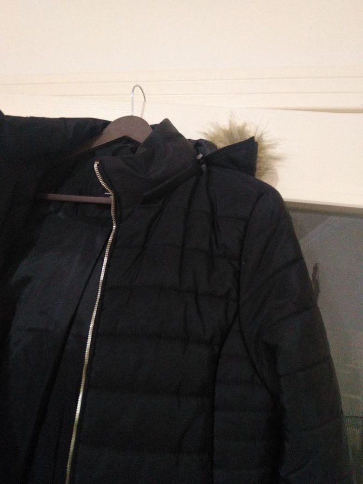 Kürk Detaylı Siyah Kadın Kışlık Mont - Görsel 4