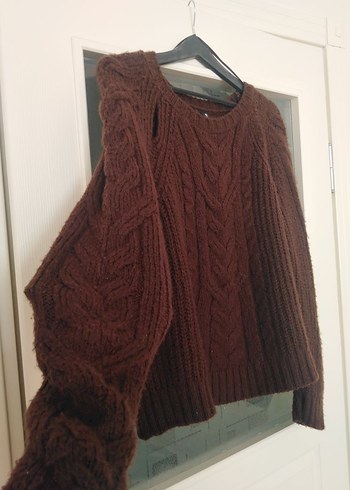 Kahverengi Bohem Örgü Kadın Kazak - Görsel 3