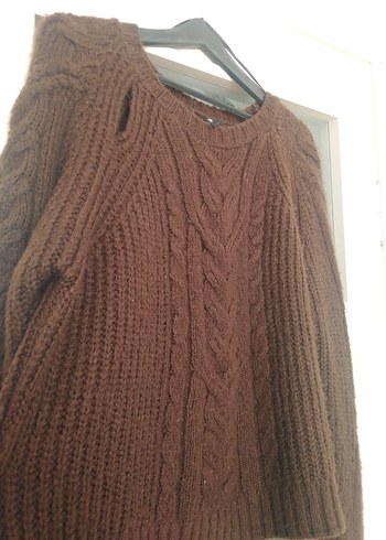 Kahverengi Bohem Örgü Kadın Kazak - Görsel 5