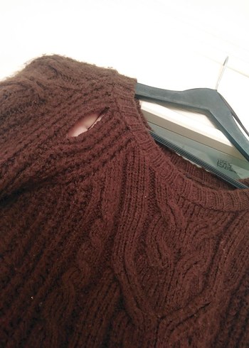 Kahverengi Bohem Örgü Kadın Kazak - Görsel 2