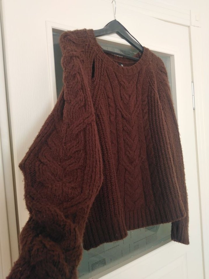 Kahverengi Bohem Örgü Kadın Kazak - Görsel 3