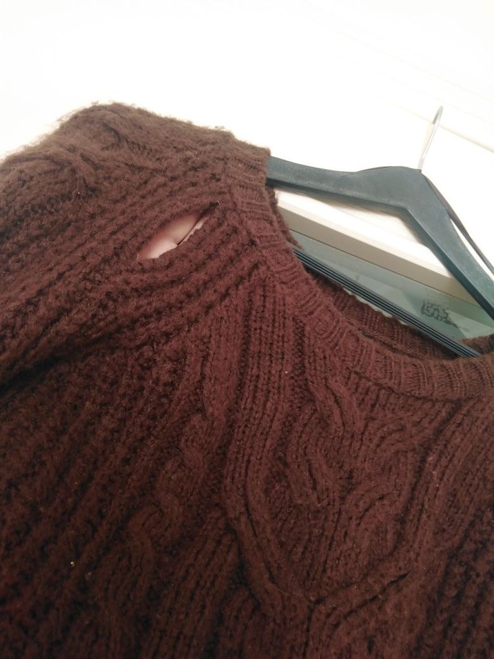 Kahverengi Bohem Örgü Kadın Kazak - Görsel 2