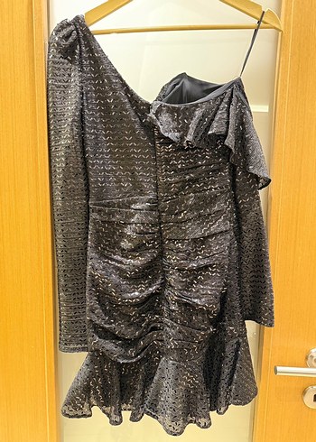 Parlak Siyah Yılan Desenli Mini Elbise - Görsel 4