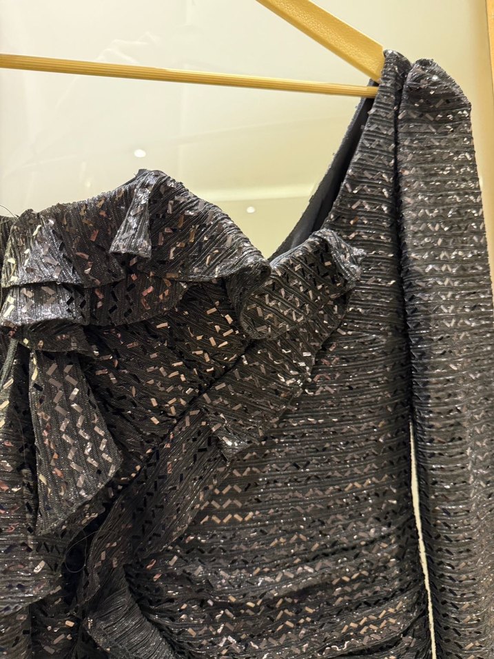 Parlak Siyah Yılan Desenli Mini Elbise - Görsel 5