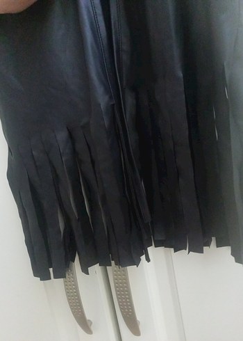 Püsküllü Siyah ince yumuşak deri Kolsuz Mini çocuk Yelek - Görsel 6