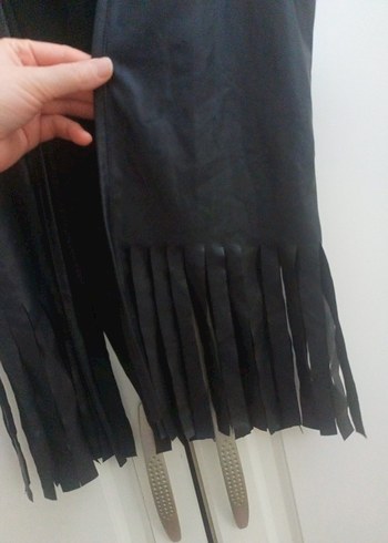 Püsküllü Siyah ince yumuşak deri Kolsuz Mini çocuk Yelek - Görsel 5