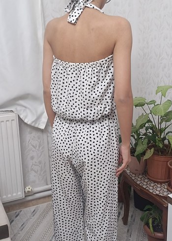Beyaz Puantiyeli Uzun Askısız boyundan bağlamalı Tulum - Görsel 4