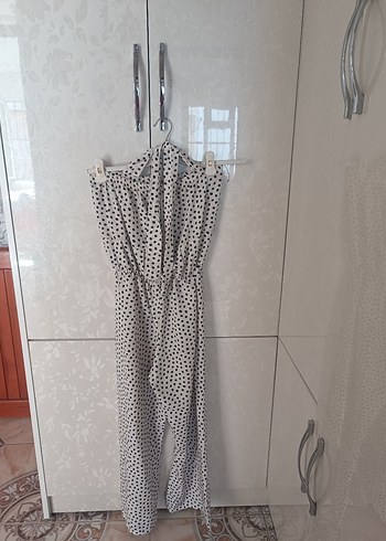 Beyaz Puantiyeli Uzun Askısız boyundan bağlamalı Tulum - Görsel 2