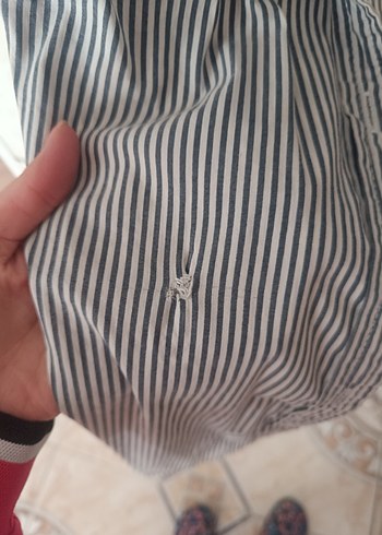 Düğmeli Kolsuz Çizgili Gri Keten Kadın Gömlek - Görsel 4