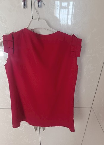 Bordo V Yaka Kolsuz Mini Bluz - Görsel 3