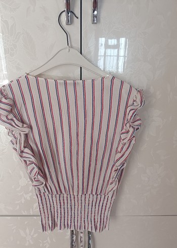 Kolsuz Fırfırlı Mini Keten Bluz - Görsel 2