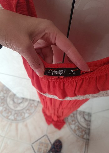 Kırmızı Bohem Tarzı Uzun Triko Tulum - Görsel 2