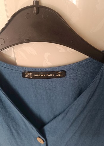 Mavi Kısa Kollu Düğmeli Midi Elbise - Görsel 2