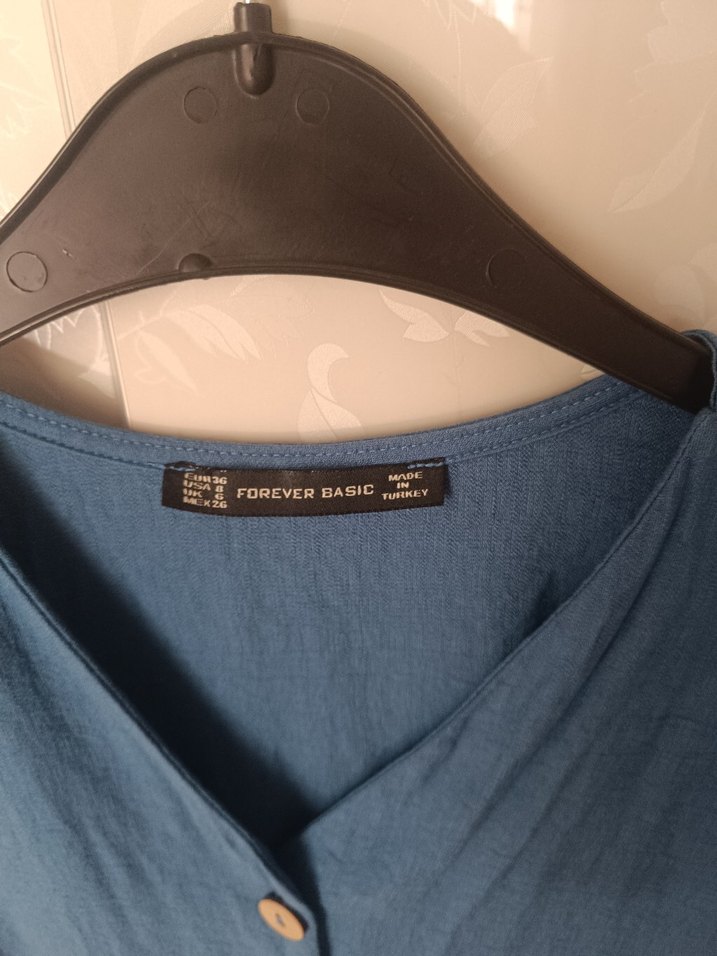 Mavi Kısa Kollu Düğmeli Midi Elbise - Görsel 2