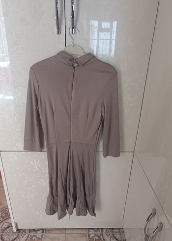 Bej Midi Boy Düğmeli Kadın Elbise - Görsel 2