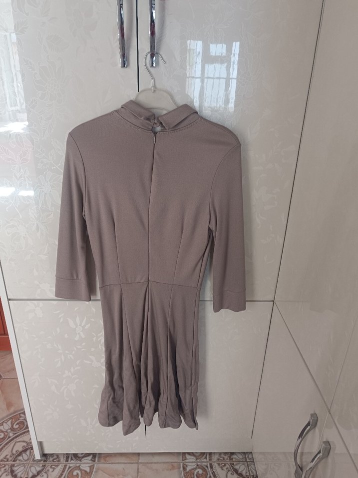 Bej Midi Boy Düğmeli Kadın Elbise - Görsel 2