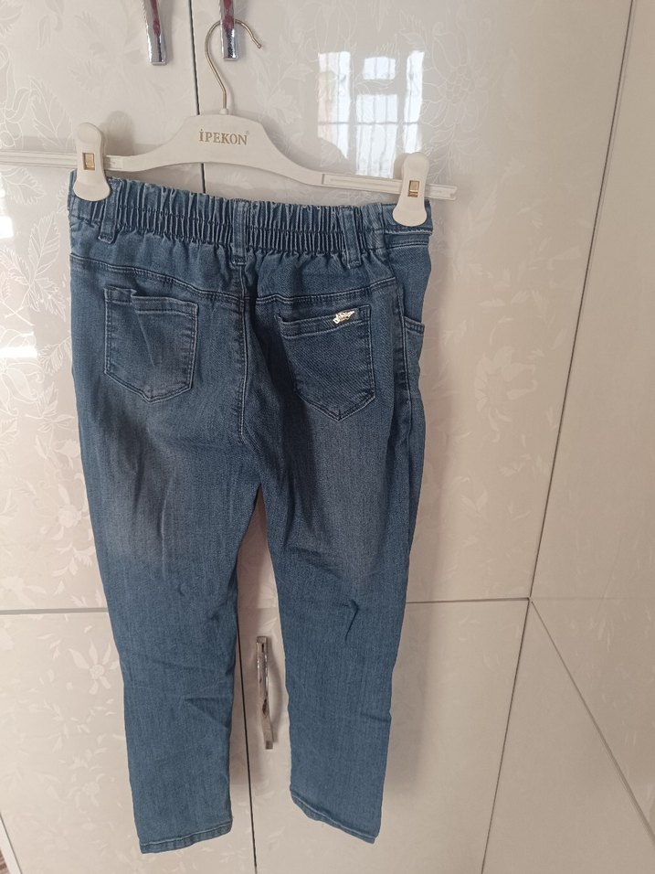 Düğmeli Mavi dar Kesim çocuk  Kot Pantolon - Görsel 2