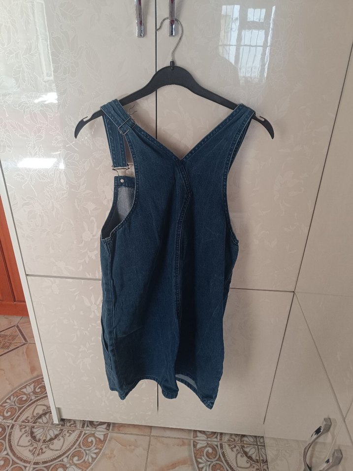 Kadın Mavi Denim Midi Salopet - Görsel 3