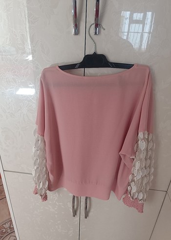 Dantel Detaylı Pembe Kadın Bluz - Görsel 3