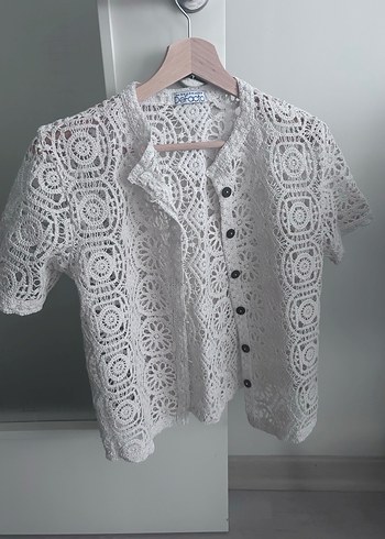 Dantel Detaylı Kısa Kollu Beyaz Bluz - Görsel 2