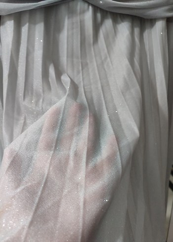 Gri Drapeli Uzun Abiye Elbise - Görsel 4