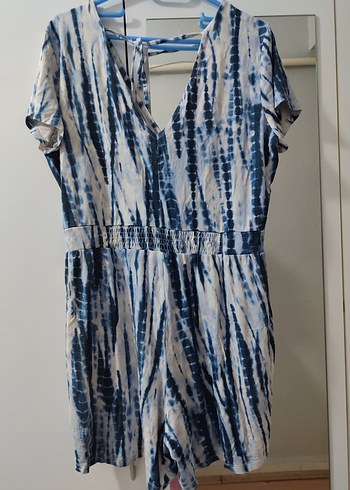 Mavi Beyaz Bağlama Desenli şort tulum - Görsel 5