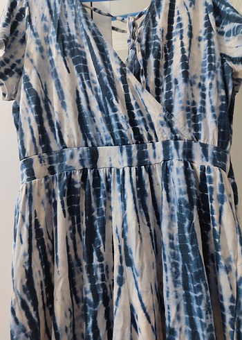 Mavi Beyaz Bağlama Desenli şort tulum - Görsel 2