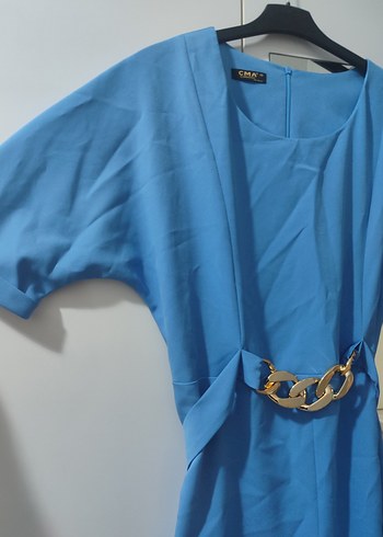 Mavi Kemer Detaylı Elbise - Görsel 4