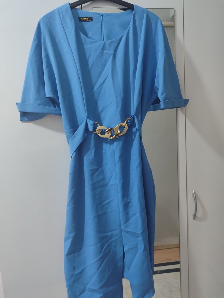 Mavi Kemer Detaylı Elbise - Görsel 2