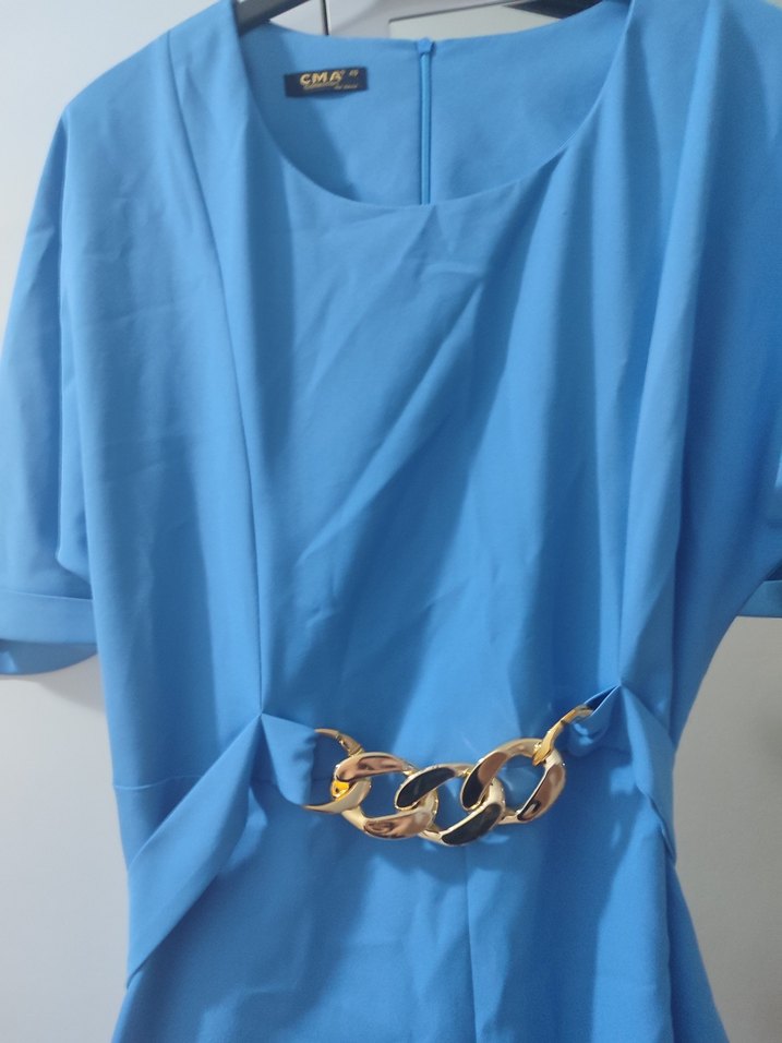 Mavi Kemer Detaylı Elbise - Görsel 5