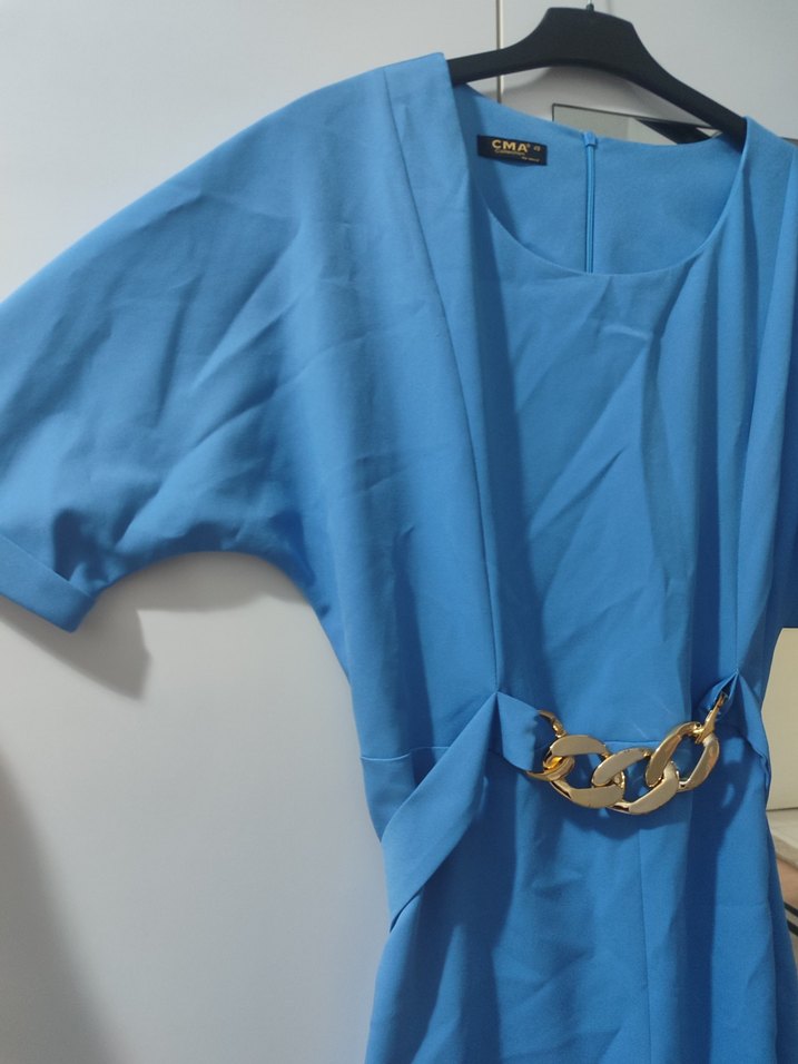 Mavi Kemer Detaylı Elbise - Görsel 4