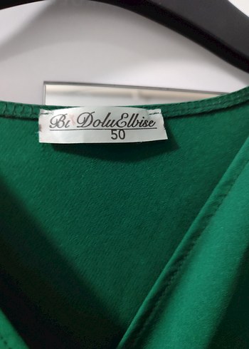 Uzun Yeşil Drapeli V Yaka Elbise - Görsel 5