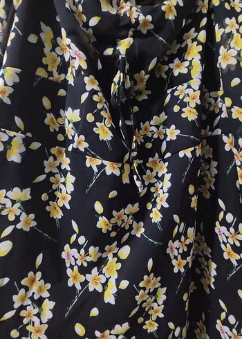 Çiçekli Siyah Midi Kadın elbise - Görsel 2