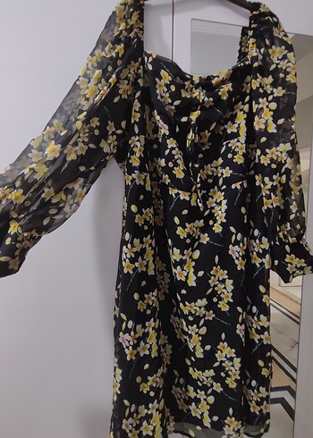 Çiçekli Siyah Midi Kadın elbise - Görsel 3